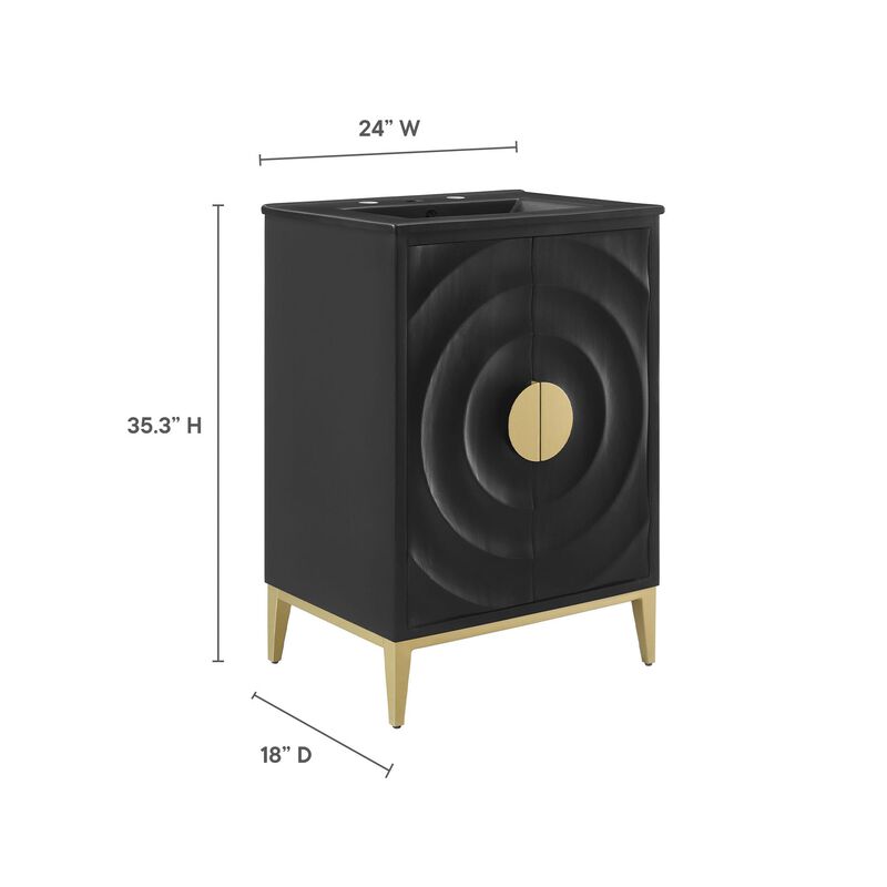 Modway Beau 24 Inch Wood Bathroom Vanity Cabinet in Black Black image number 2
