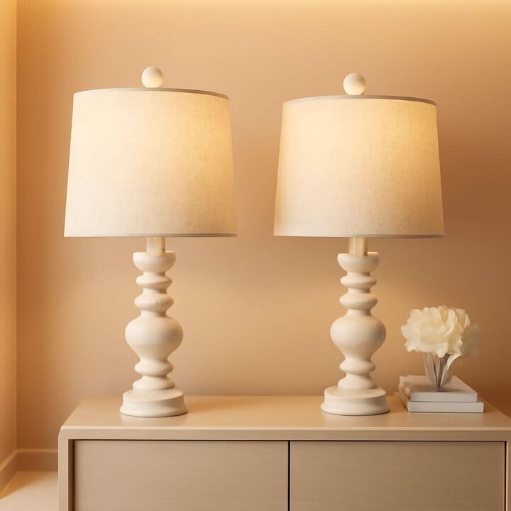 ShipItFurniture Antique White Rustic Table Lamps Twin Pack Deluxe