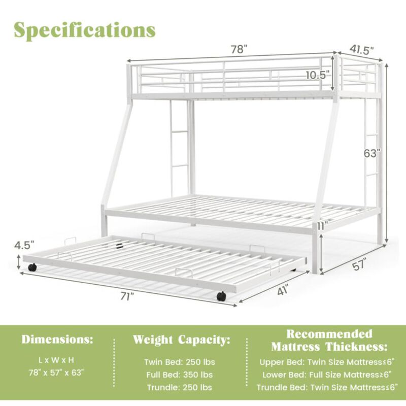 Hivvago Twin Over Full Bunk Bed Frame with Trundle for Guest Room