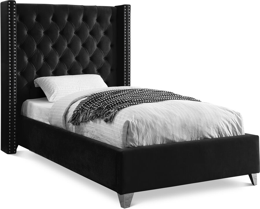 Meridian Furniture Aiden Black Velvet Twin Bed
