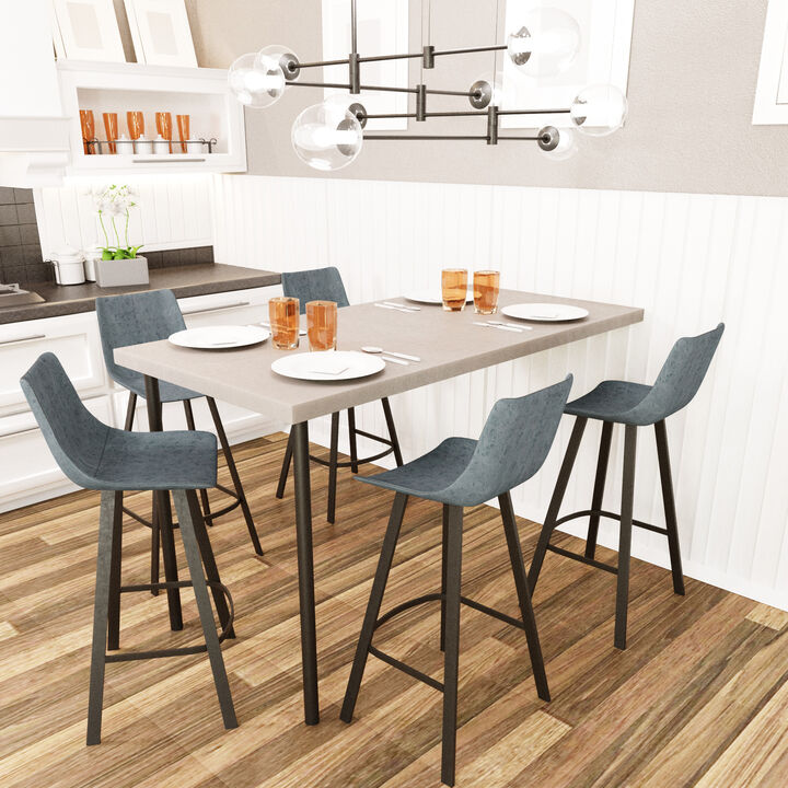 LeisureMod Elland Modern Upholstered Leather Bar Stool With Iron Legs & Footrest Set of 2