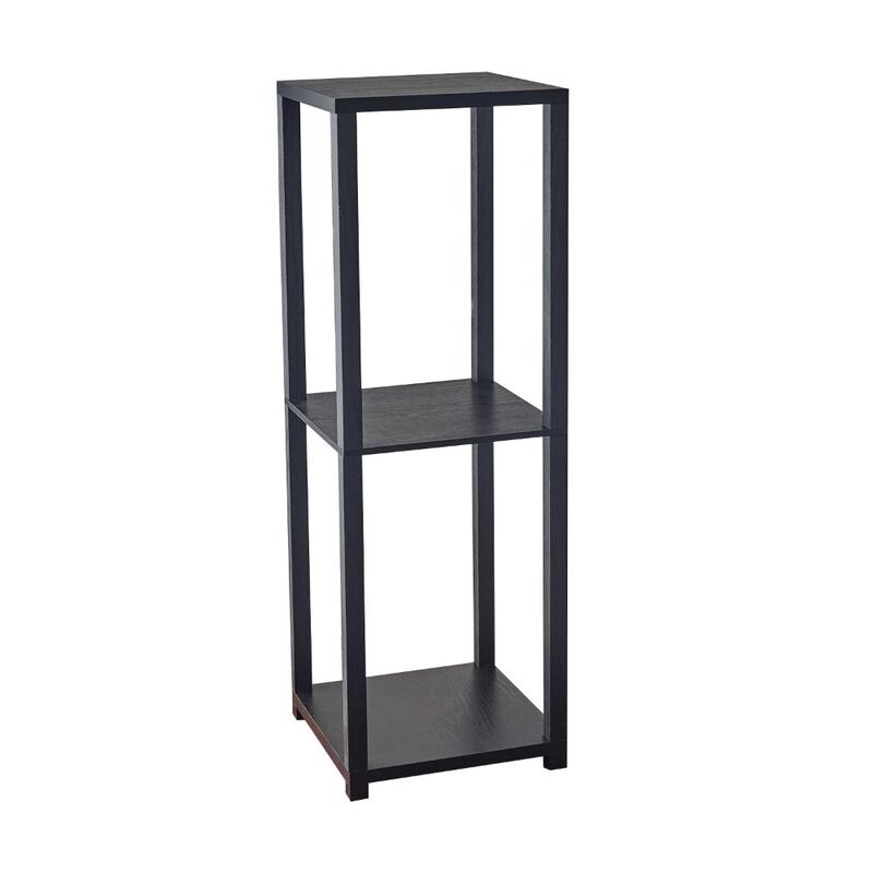 Hivvago 35 Inch  Black Solid Wood Square End Table With Two Shelves