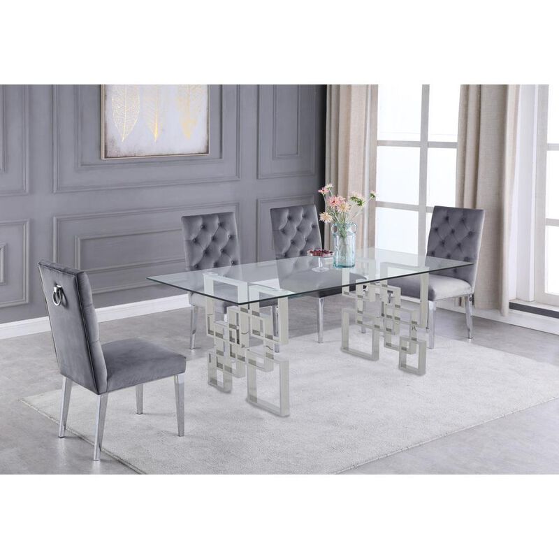 Best Quality Furniture 94 large clear glass dining table w/ silver color stainless steel base