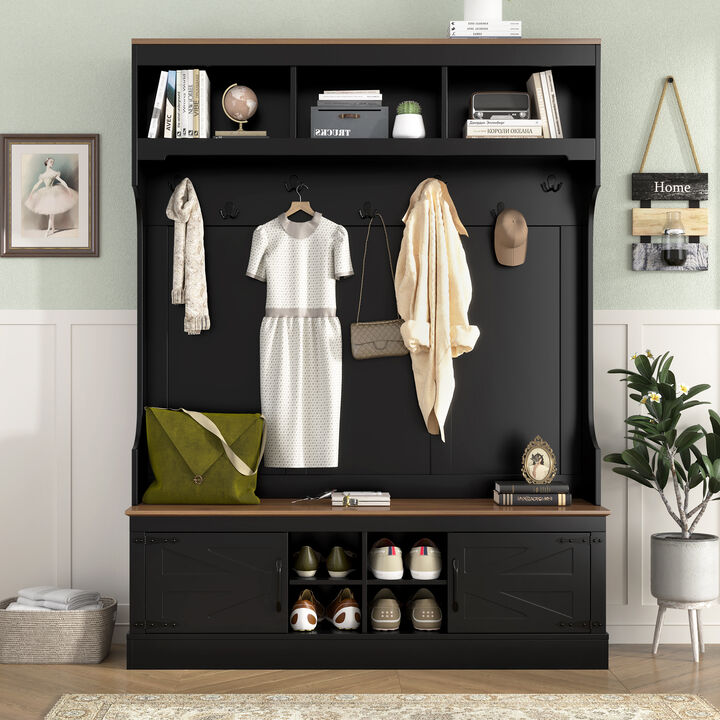 Merax All-in-One Entryway Storage Unit with Seating Bench, Coat Hooks & Shoe Rack
