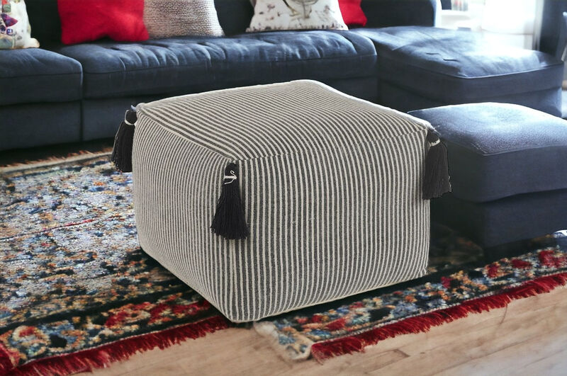 Soft Cotton Pouf Ottoman for Floor Seating and Home Decor Accent