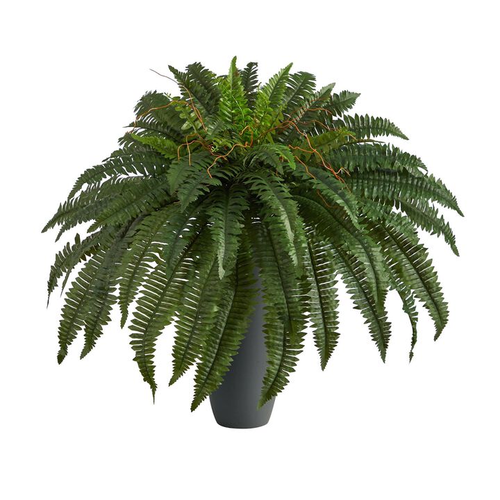 Nearly Natural 2.5-in Boston Fern Artificial Plant in Gray Planter