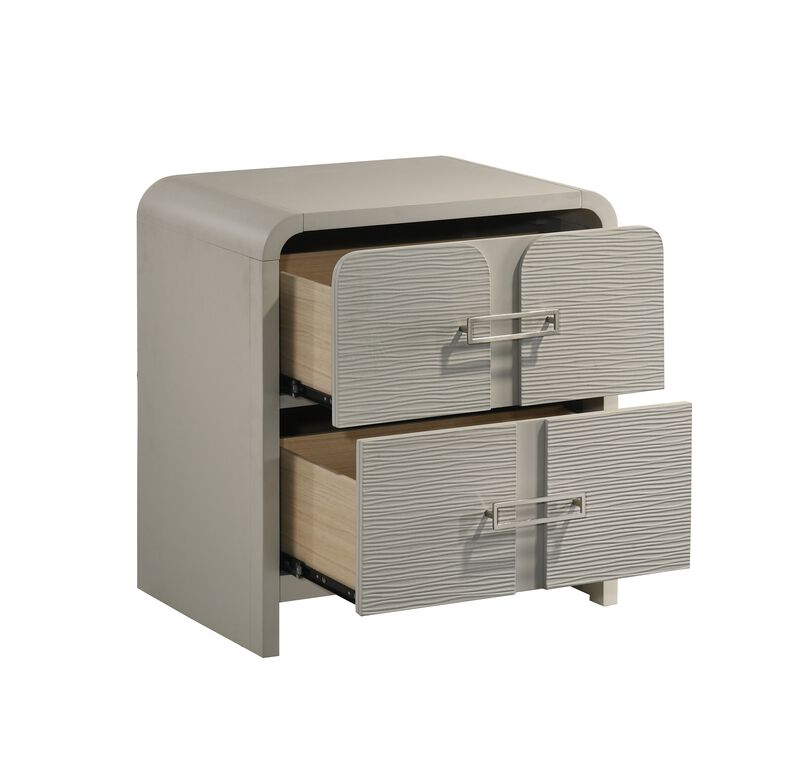 Aria Nightstand with 2 Wave-Front Drawers, Waterfall Edge and Chrome Pulls image number 5