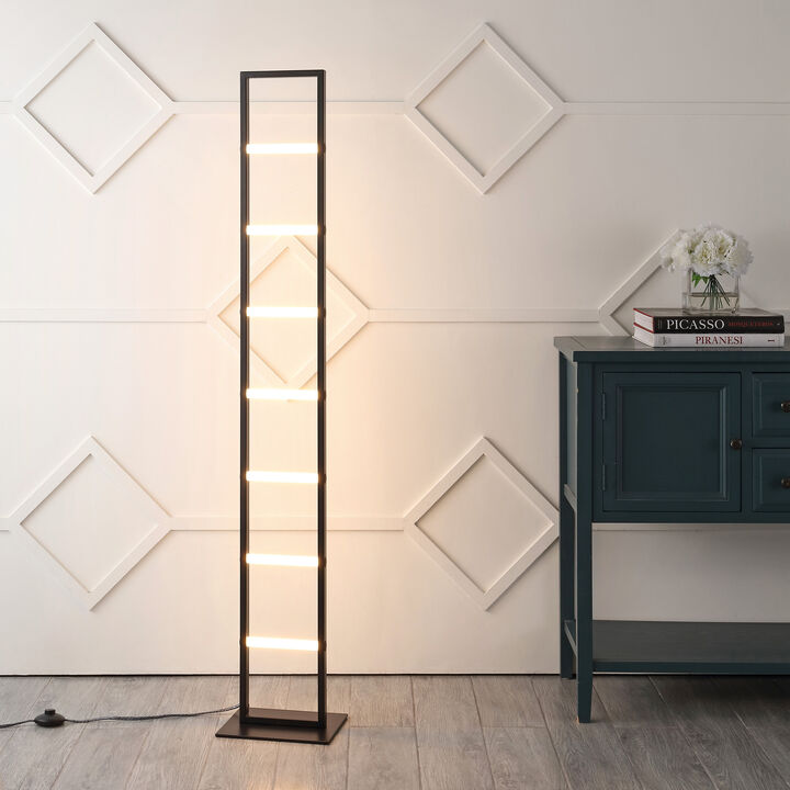 Ivan 59.3" Minimalist Modern Iron Ladder Dimmable Integrated LED Floor Lamp, Black