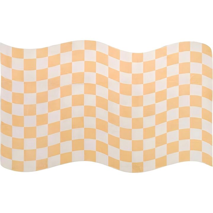 Lany Space Area Rug, Washable Non-Slip Rug, Yellow Wavy Checkered Rug for Living Room