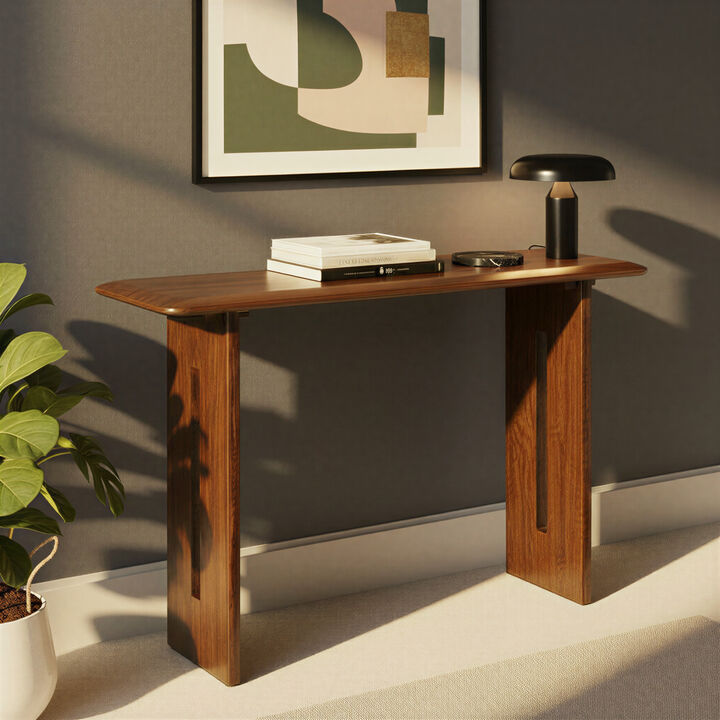Acacia Wood Rectangular Console Table, Walnut Finish
