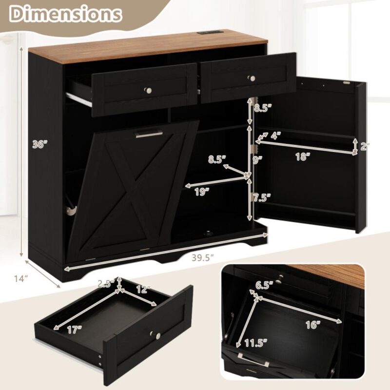 Hivvago Tilt Out Trash Can Cabinet with Outlets and Adjustable Shelf