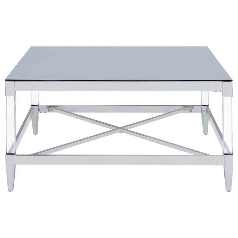 Plethoria Home Chrome Square Coffee Table with Acrylic Legs