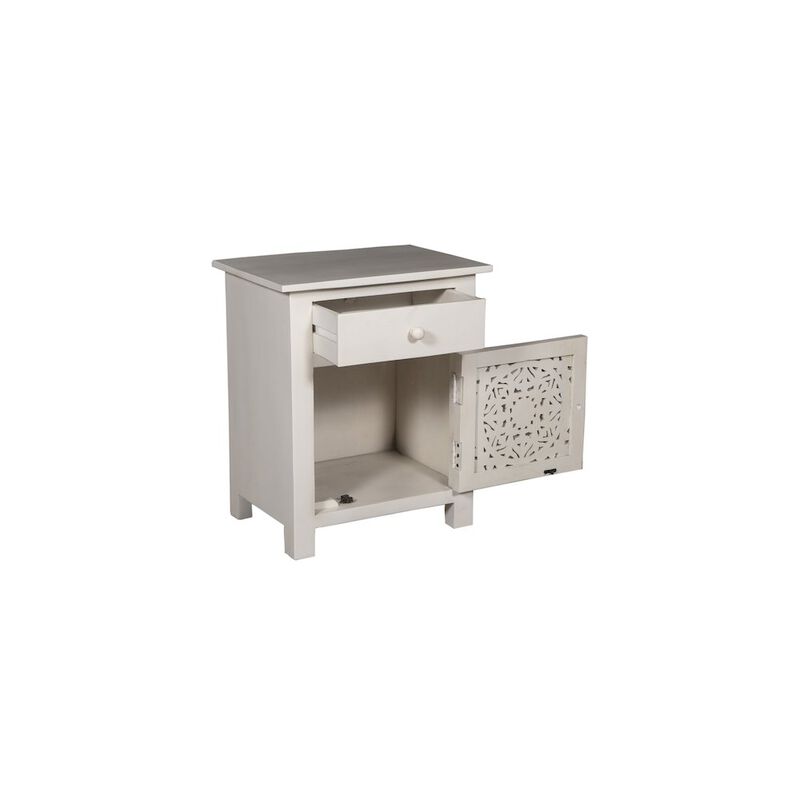 Porter Designs Bali Solid Hand Carved Wood Nightstand, White image number 2