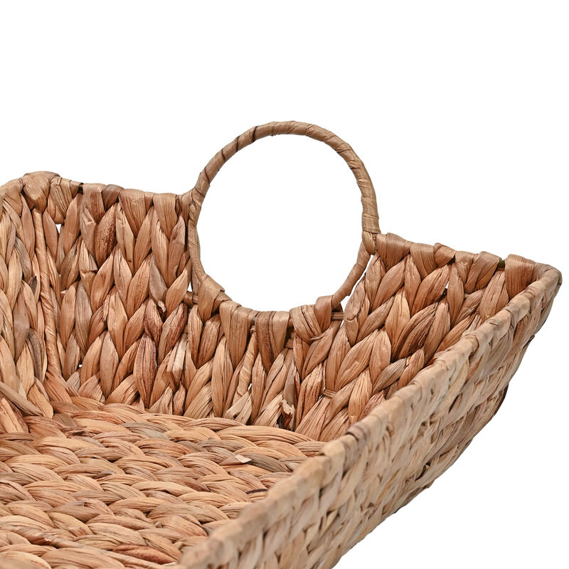 Rowan Bohemian Cottage Handwoven Hyacinth Rectangular Decorative Basket Trays with Handles