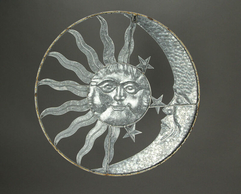 20 Inch Sun Moon Metal Face Distressed White Painted Stars Rustic Wall Hanging image number 2