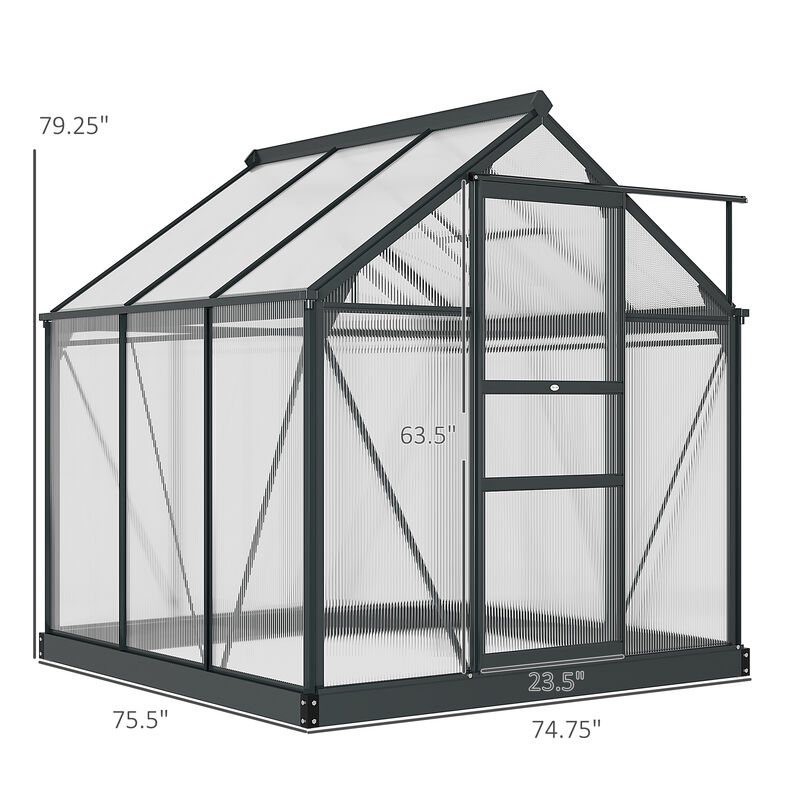 Outsunny 6' x 8' x 6.5' Polycarbonate Greenhouse, Heavy Duty Outdoor Aluminum Walk-in Green House Kit with Rain Gutter, Vent and Door for Backyard Garden, Gray