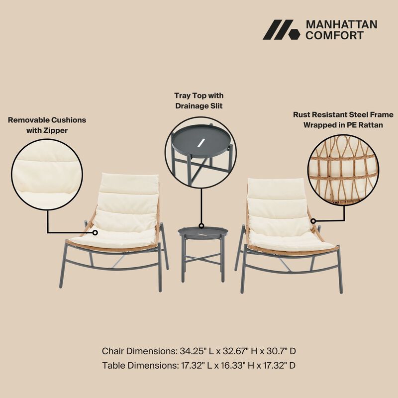 Sunset Cream 3-Piece Patio Set