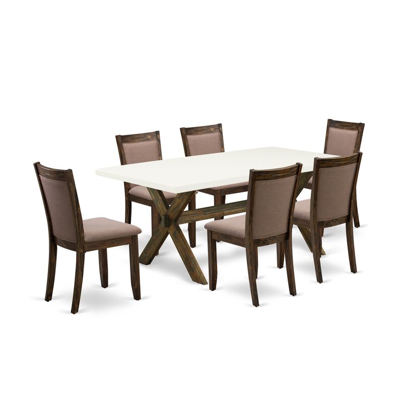 East West Furniture X727MZ748-7 7Pc Dining Set - Rectangular Table and 6 Parson Chairs - Multi-Color Color