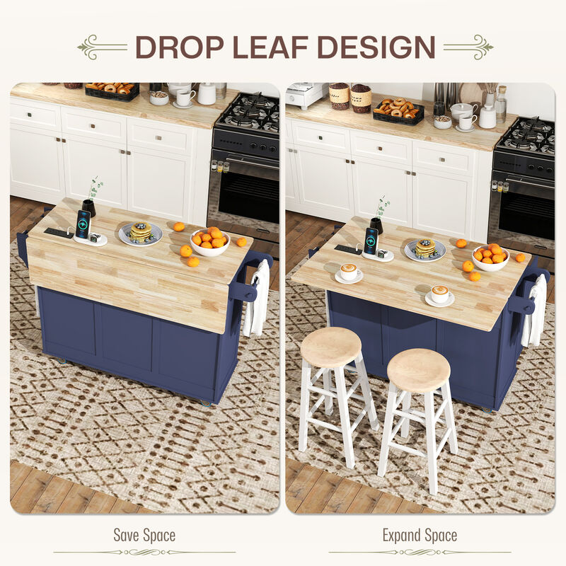 Hivvago Kitchen Island Cart with Drop Leaf, Charging Station, and Shelf image number 3