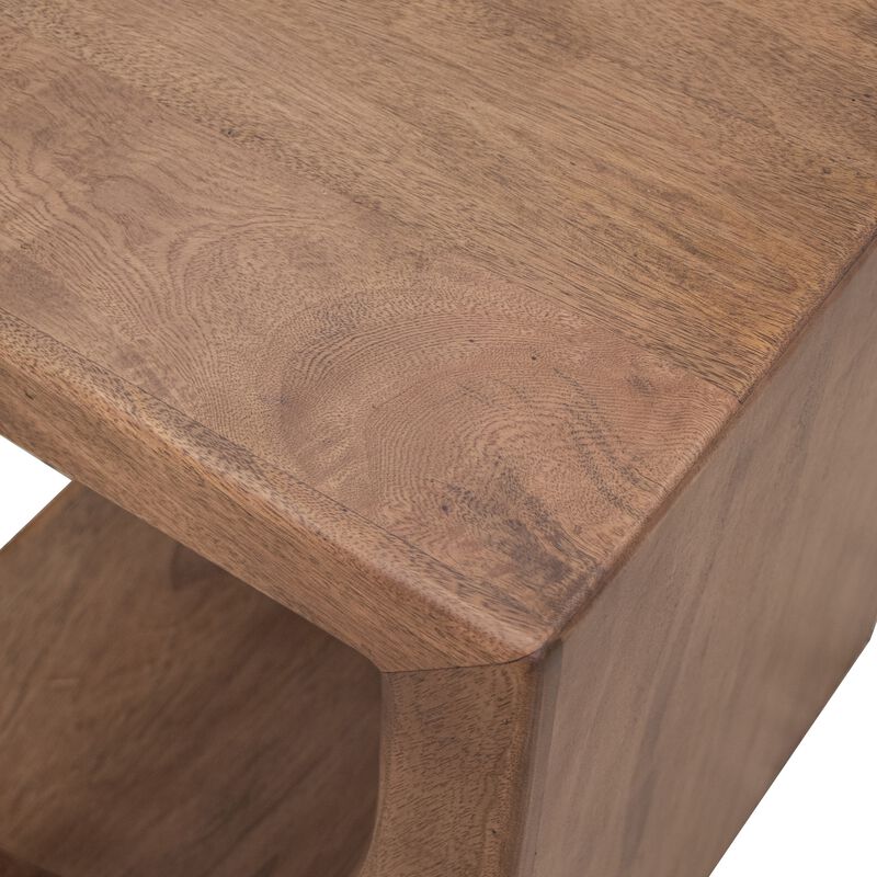 Okai Accent Table, 20 Inch Tabletop, C-Style Brown Solid Mango Wood
