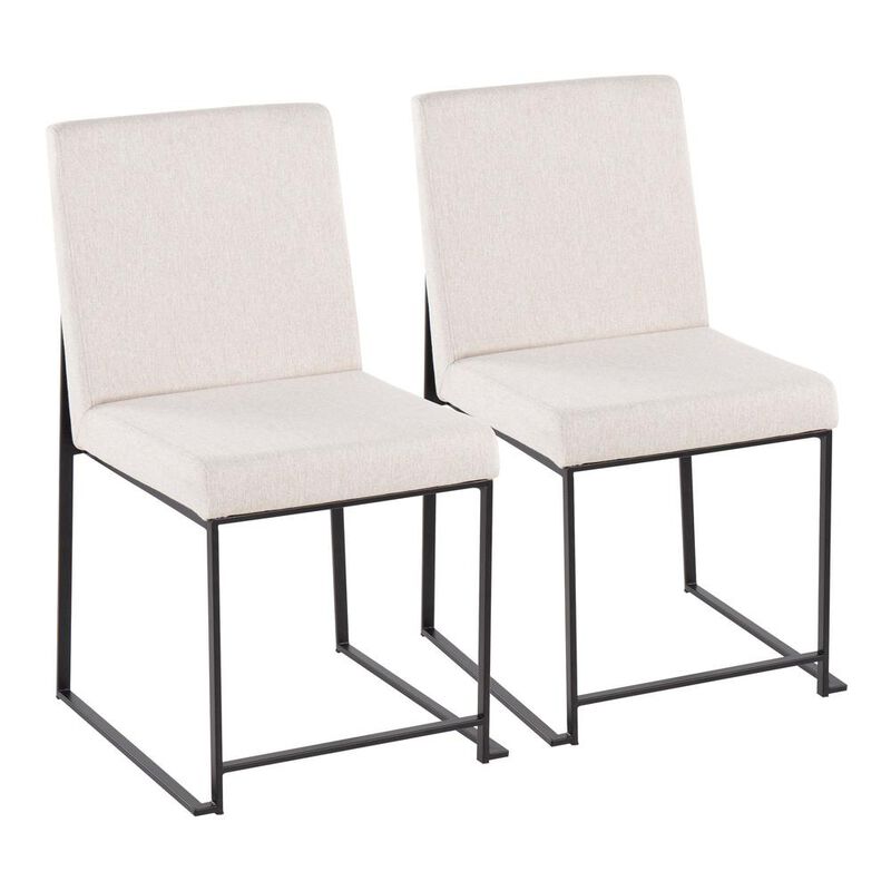 LumiSource Black Steel, Beige Fabric High Back Fuji Dining Chair - Set of 2