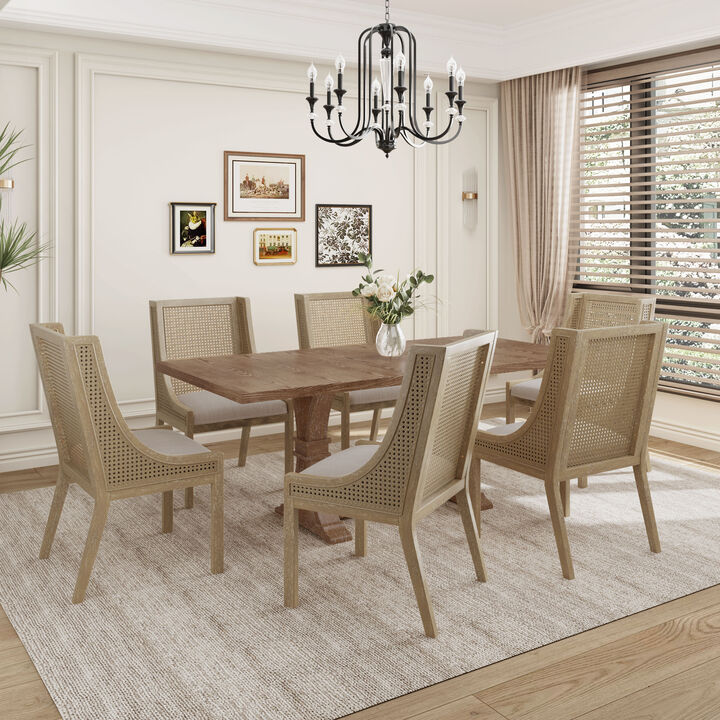 Christopher Knight Home Silvaris Fabric Upholstered Wood and Cane 7 Piece Expandable Dining Set