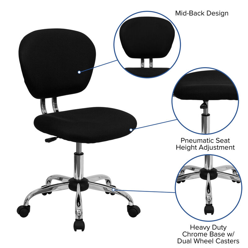 Beverly Mid-Back White Mesh Padded Swivel Task Office Chair with Chrome Base image number 3