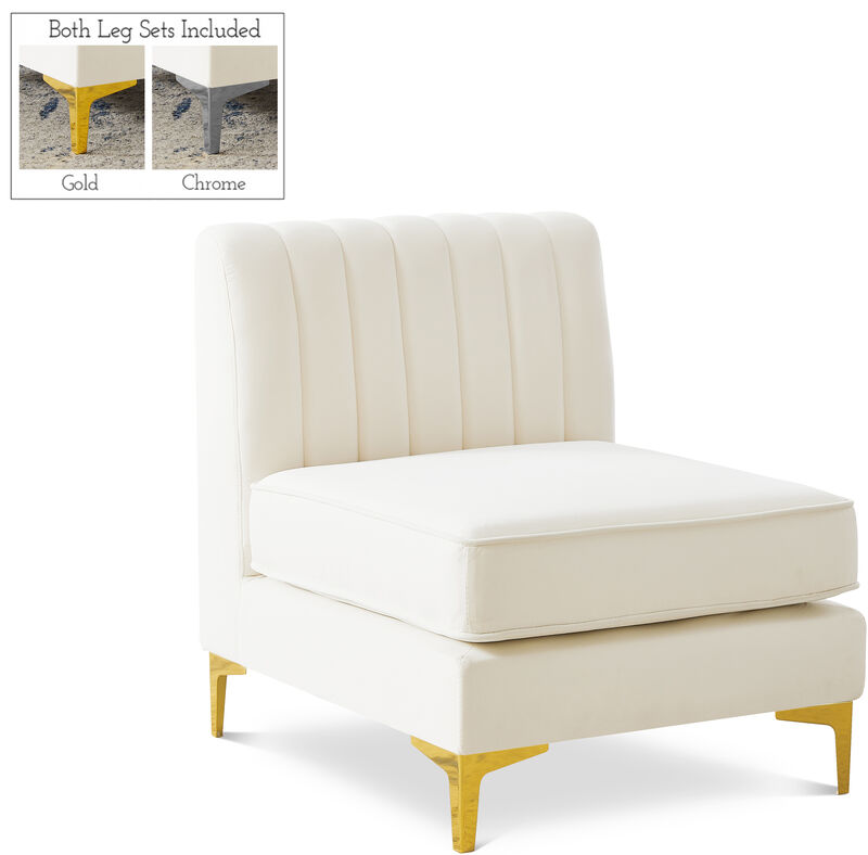 Meridian Furniture Alina Cream Velvet Armless Chair