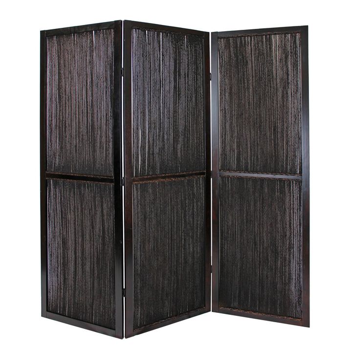 Yetta 72 x 72 Indoor Outdoor Folding Screen Room Divider, Handmade, Brown-Benzara