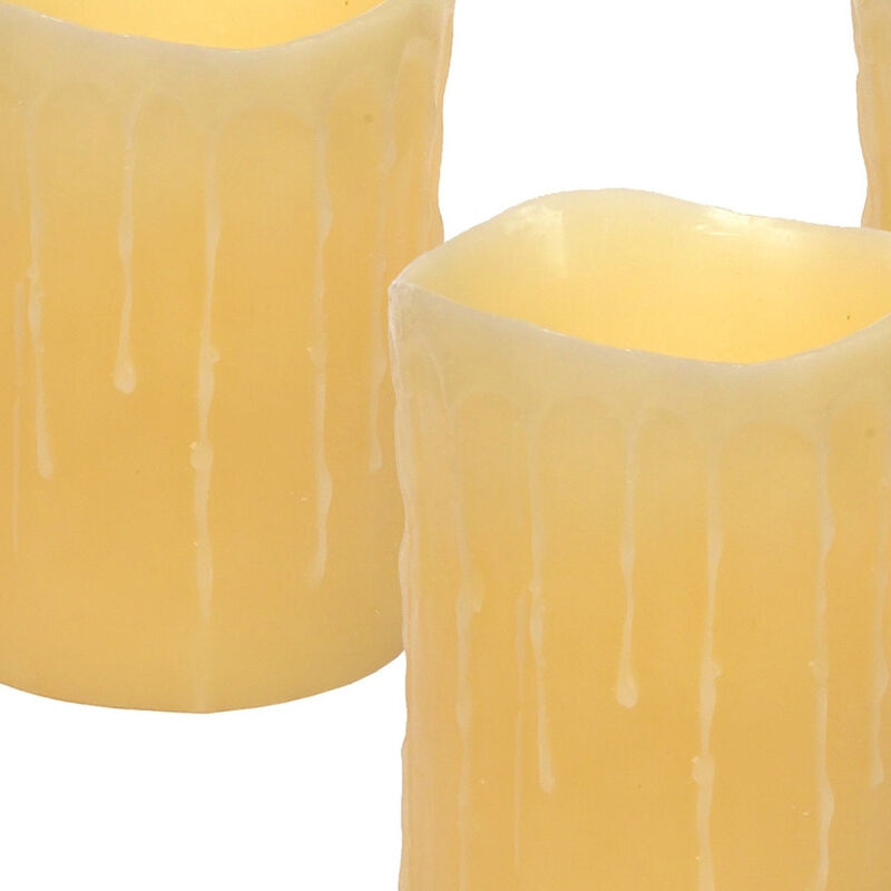 HomeRoots Set of Three Yellow Flameless Pillar Candle image number 2