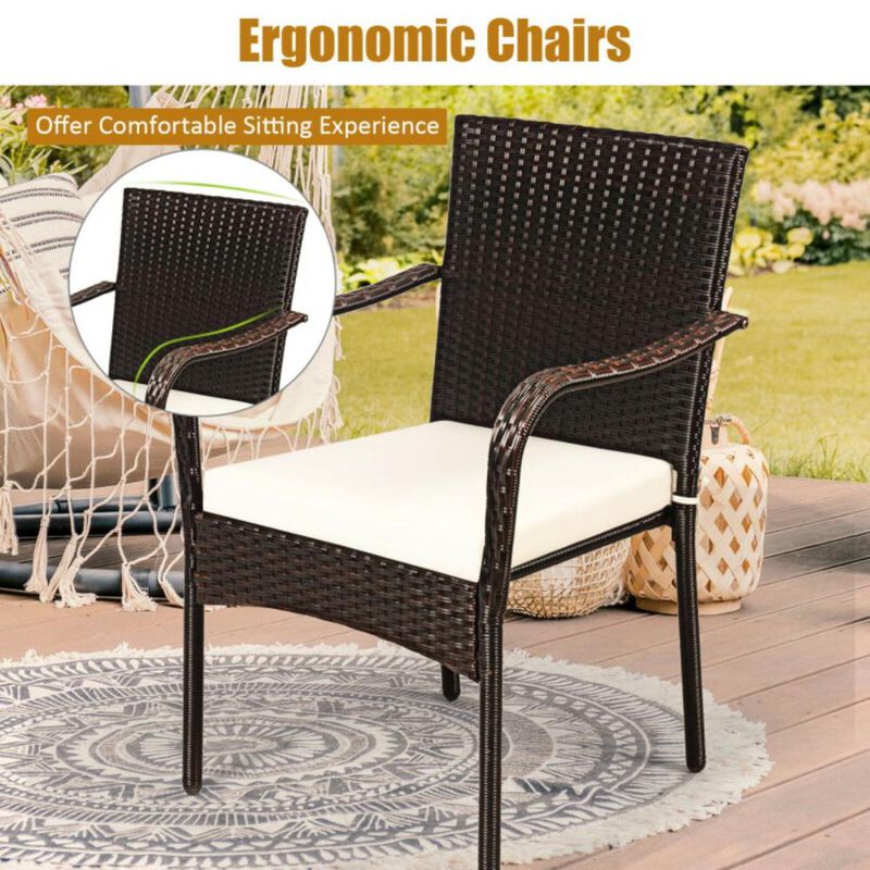 Hivvago Set of 4 Patio Rattan Stackable Dining Chair with Cushioned Armrest for Garden