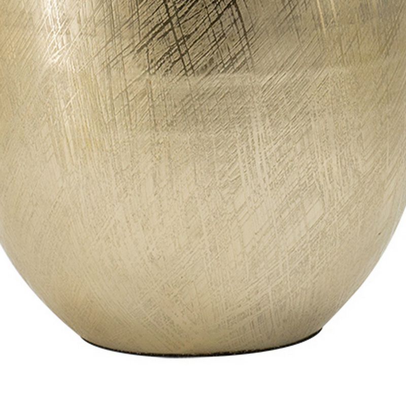 Pansy 14 Inch Modern Vase, Metal, Tall Curved Shape, Bottleneck, Gold  - Benzara