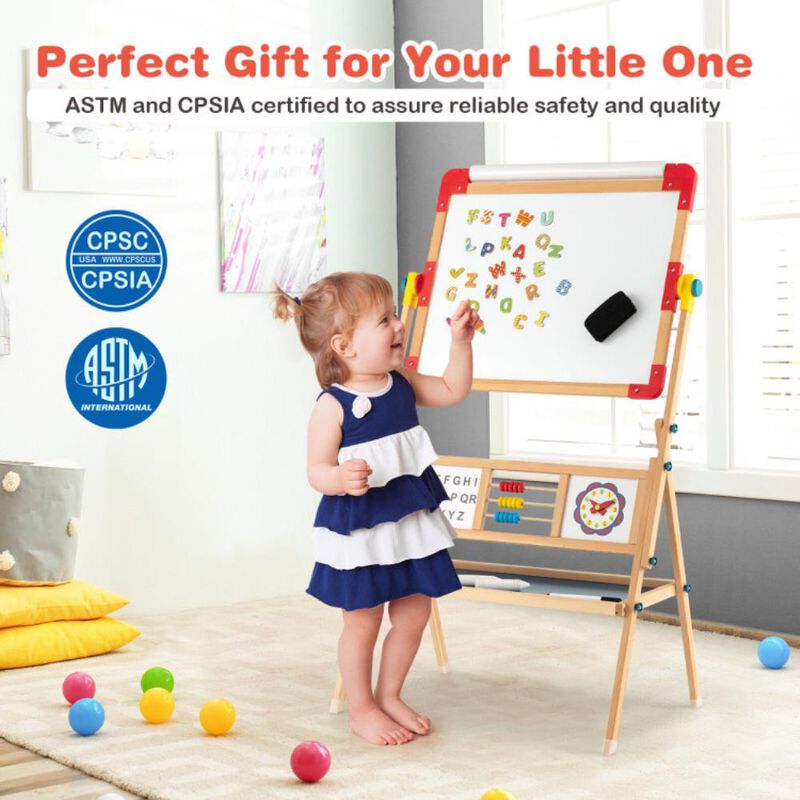 Hivvago 3-in-1 Wooden Art Easel for Kids with Drawing Paper Roll