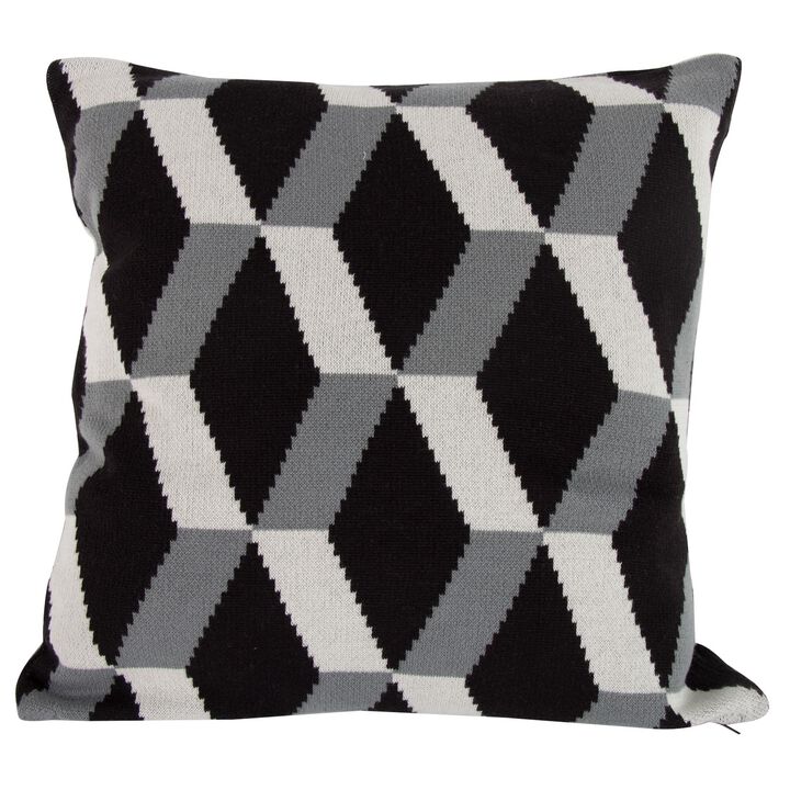 20 x 20 Inch Cashmere Pillow with Zig Zag Pattern, Black and Gray