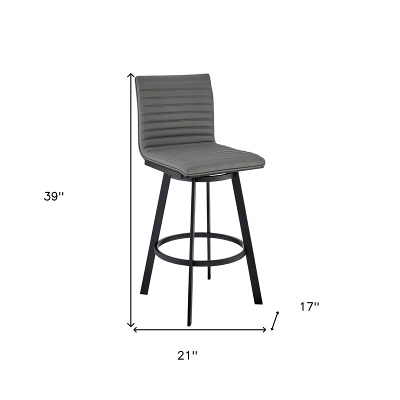 HomeRoots 26" Gray And Black Faux Leather And Fabric And Iron Counter Height Swivel Bar Chair image number 6