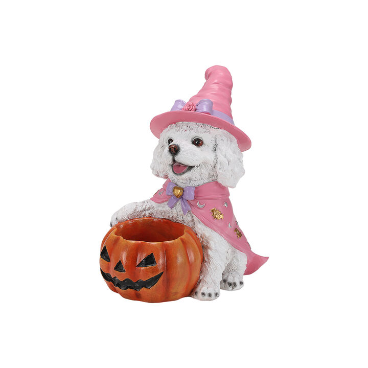 Ripfes Halloween Resin Labrador Witch Figurine with Pumpkin Candy Bowl