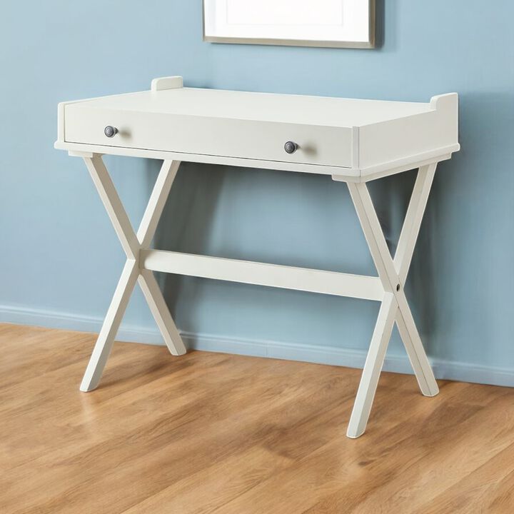 HomeRoots 34" Antiqued White Wood Flip Top Desk