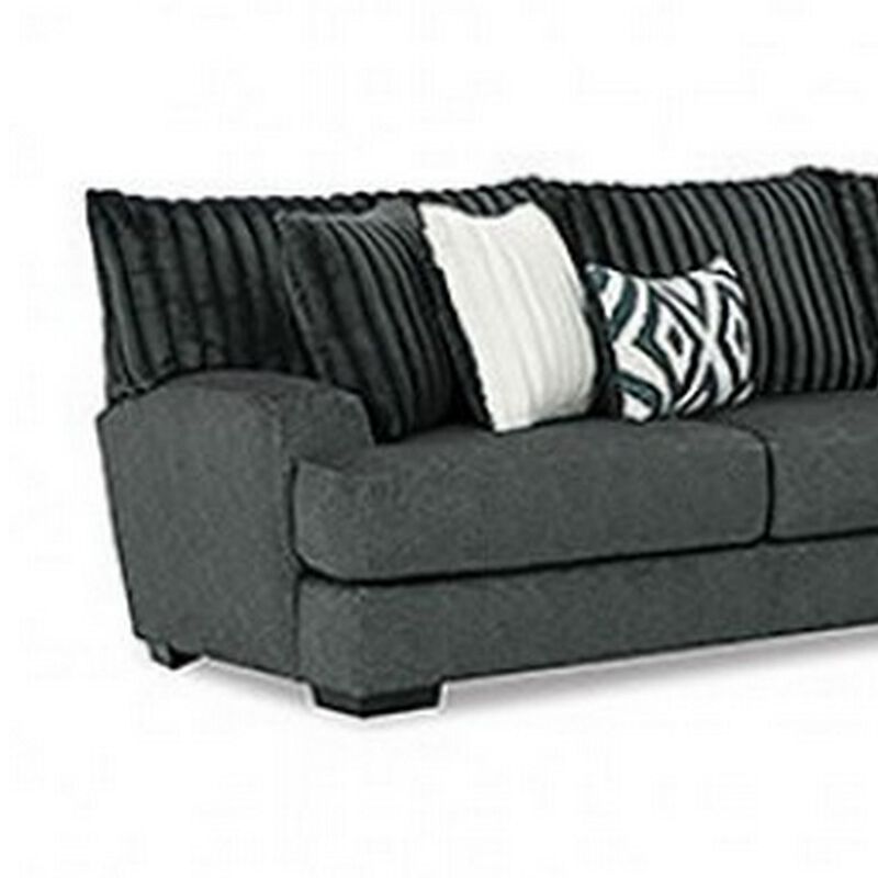 Leighton Sectional L Sofa, Gray Chenille, 9 Throw Pillows, 139 Inch - Benzara image number 3