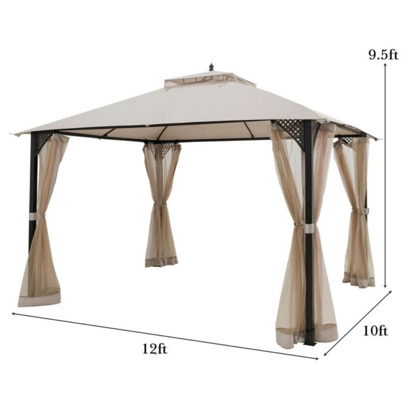 Hivvago 12 x 10 Feet Outdoor Double Top Patio Gazebo with Netting