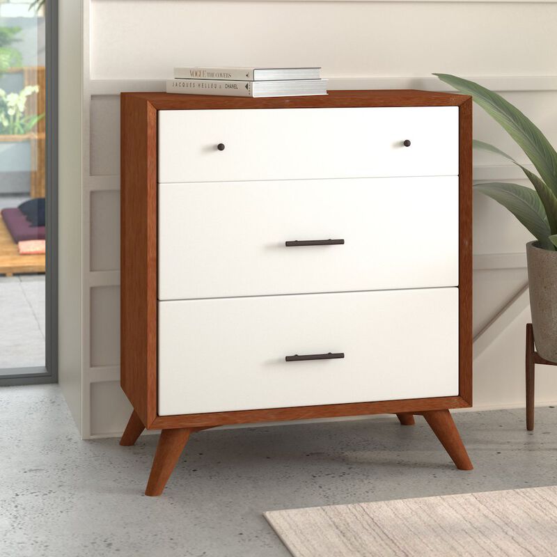 Flynn 3 Drawer Two Tone Small Chest, Acorn/White