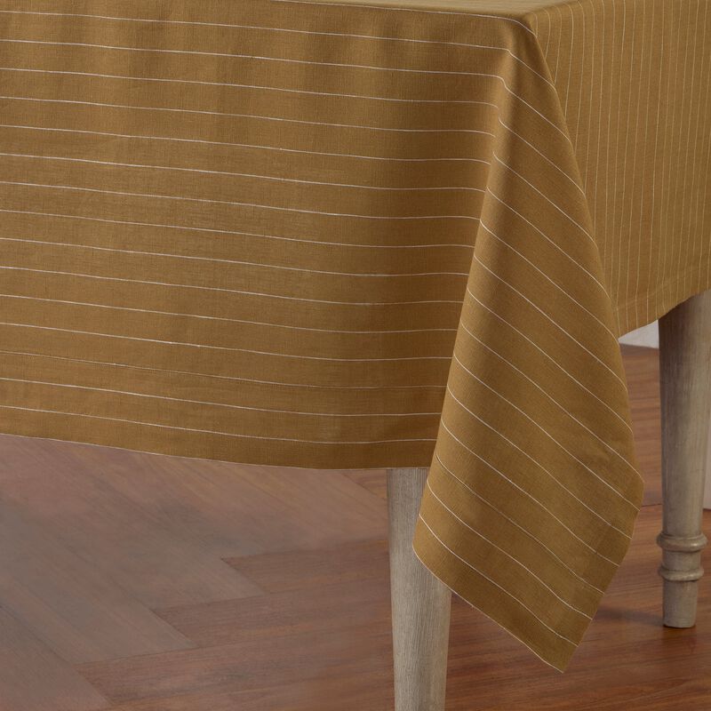 Solino Home Pinstripe 100% Linen Tablecloth &ndash; Handcrafted, Machine Washable, Perfect for Holiday and Everyday Dining