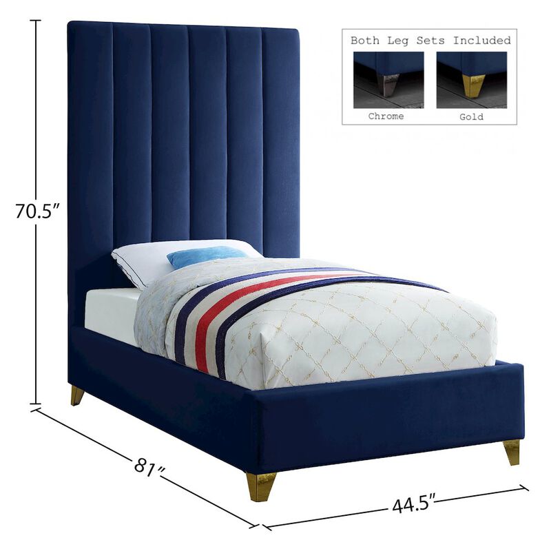 Meridian Furniture Via Navy Velvet Twin Bed