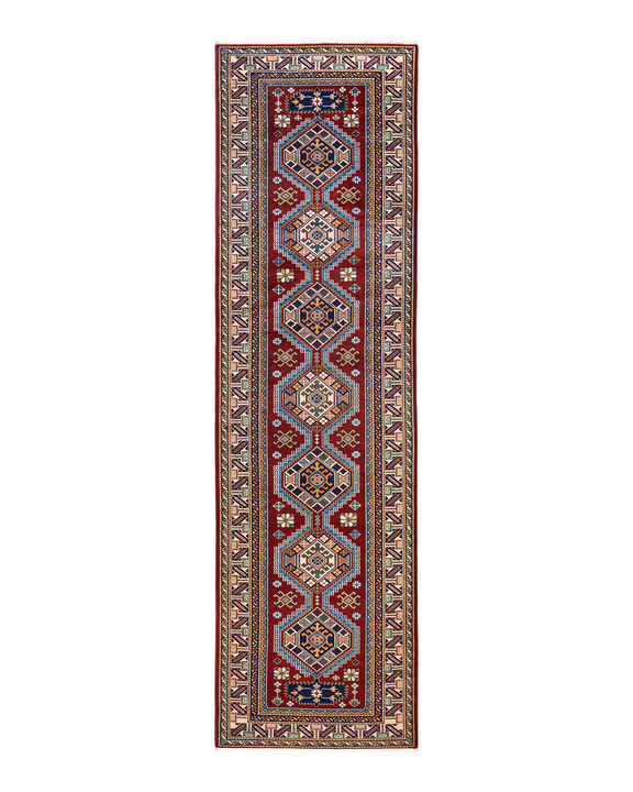 Tribal, One-of-a-Kind Hand-Knotted Area Rug  - Red, 2' 10" x 10' 3"
