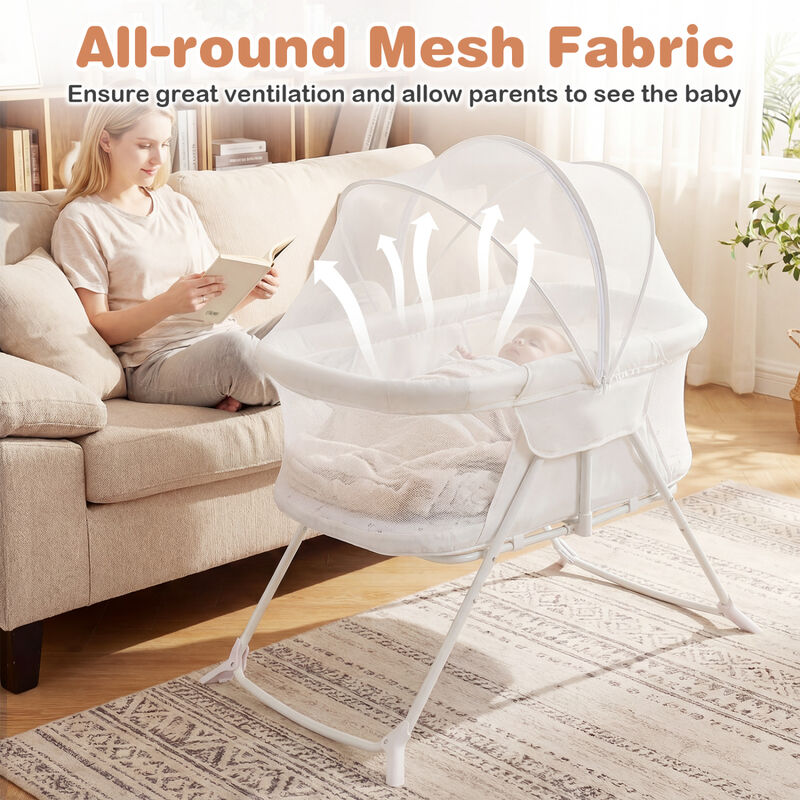2 in 1 Baby Bedside Sleeper Bassinet with Rocking Motion and Breathable Mesh for Nursery image number 4
