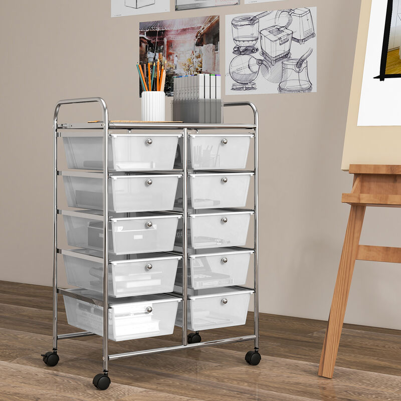 10-Drawer Rolling Storage Cart for Easy Organization and Mobility in Home, Office, or Garage