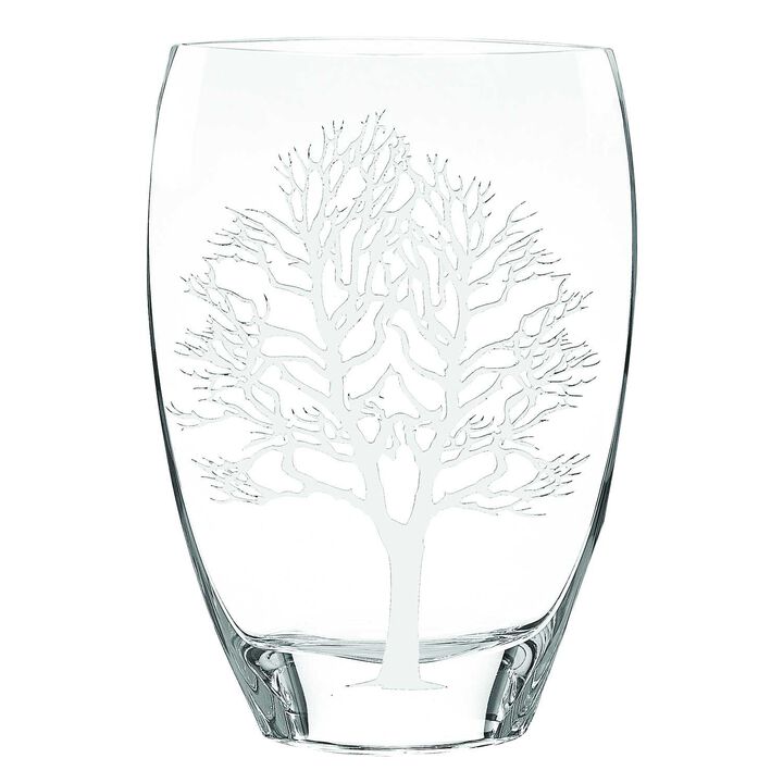 Elegant Mouth Blown Glass Vase with Tree of Life Design for Flowers