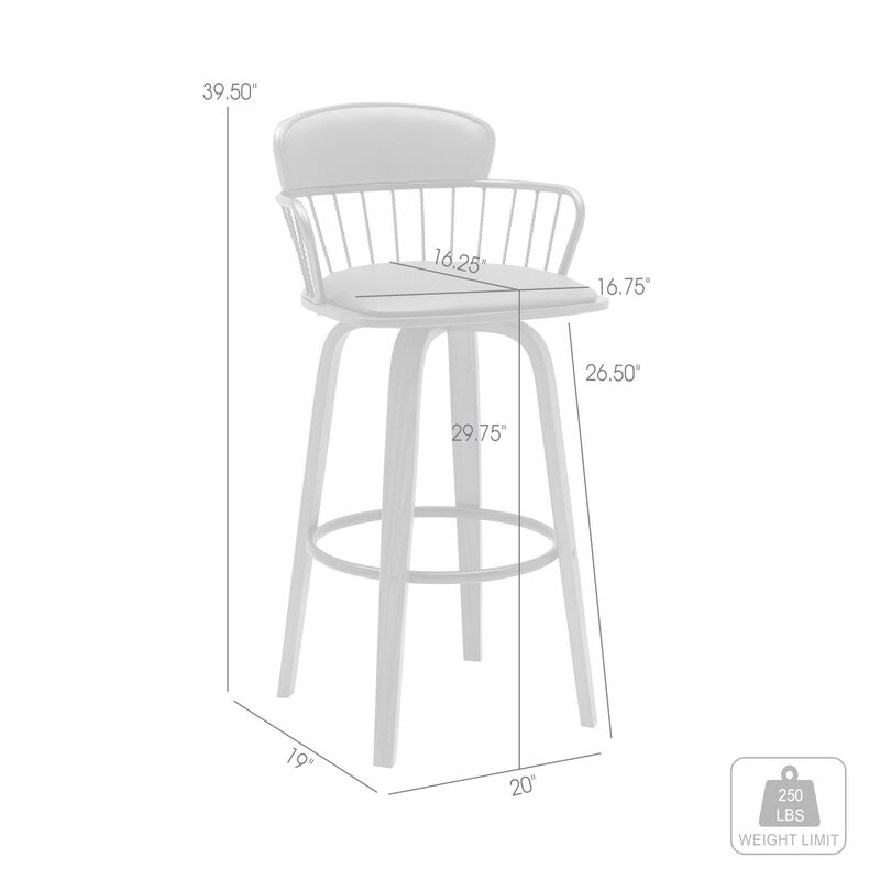 30" Swivel Walnut Wood Bar Stool in Gray Faux Leather with Golden Bronze Metal image number 2