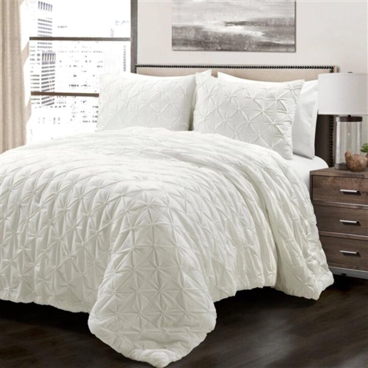 Hivvago King Size Soft Pleated Cotton 3 Piece Comforter Set White