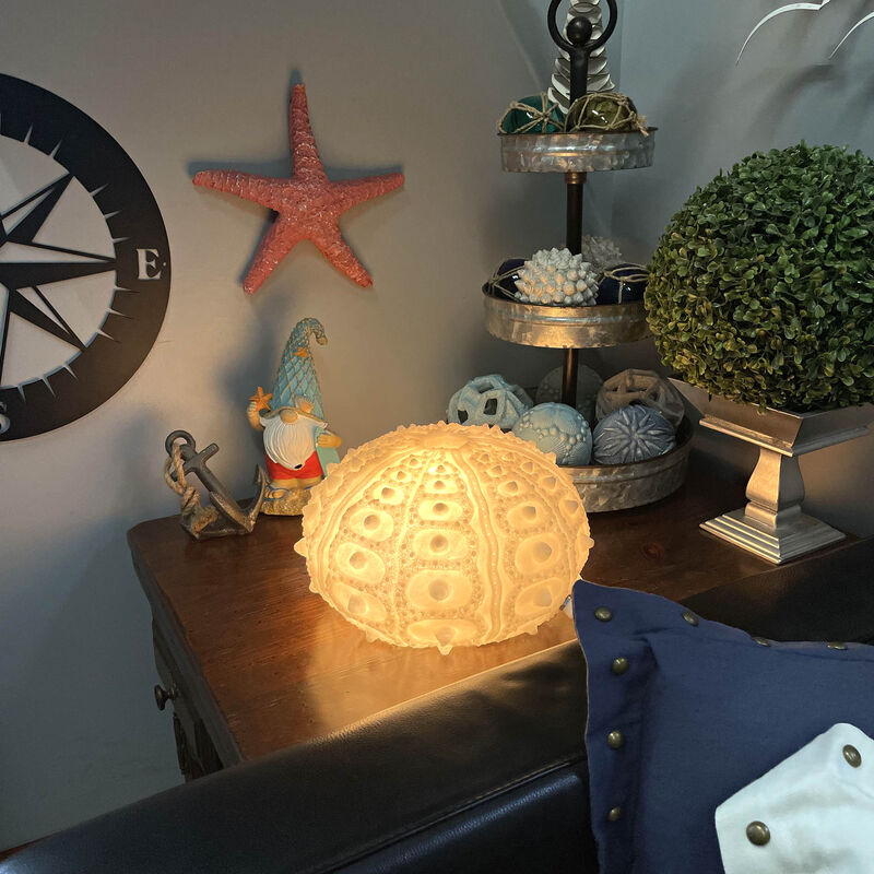 Coastal Sea Urchin Lamp, 12" Resin Sculpture with Warm Glow, Decorative Accent image number 1