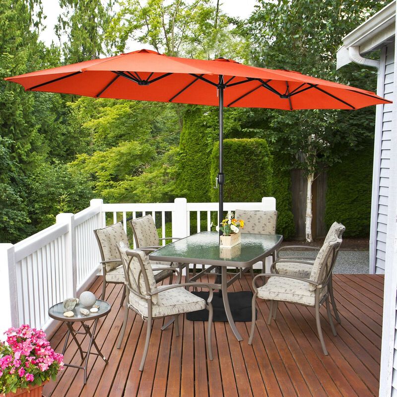 Mondawe 15 Feet Double-Sided Twin Patio Umbrella with Crank and Base image number 1